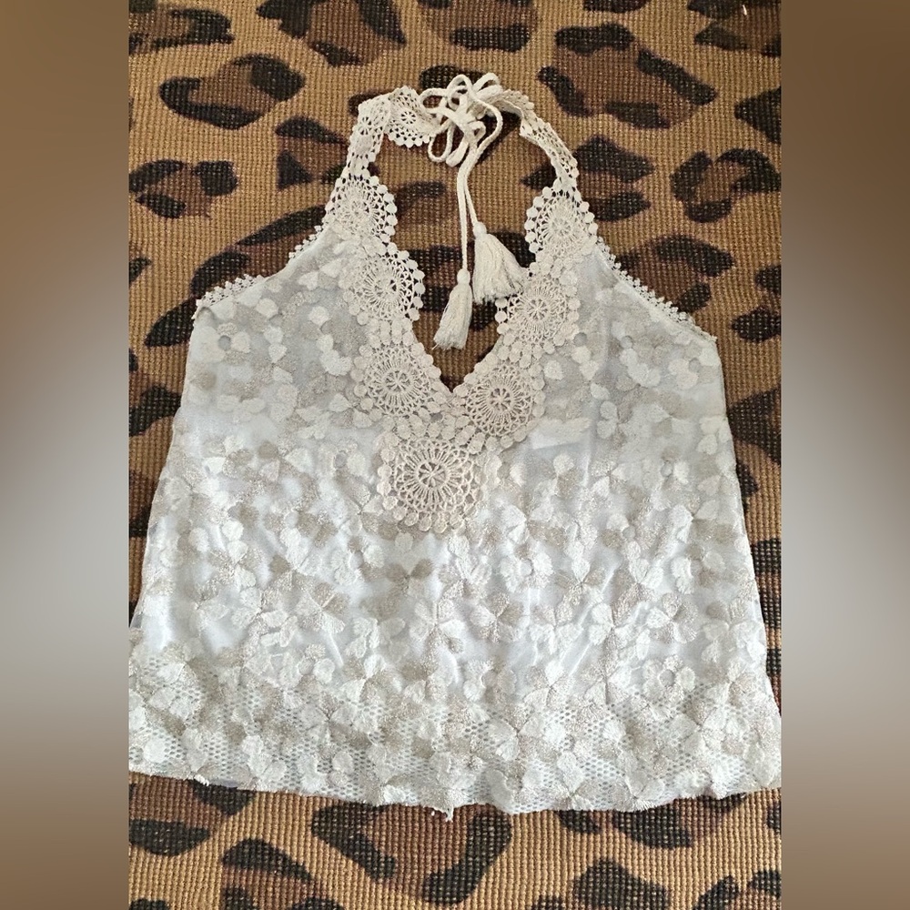 BSB Elegant cream  Lace edged Halter Top